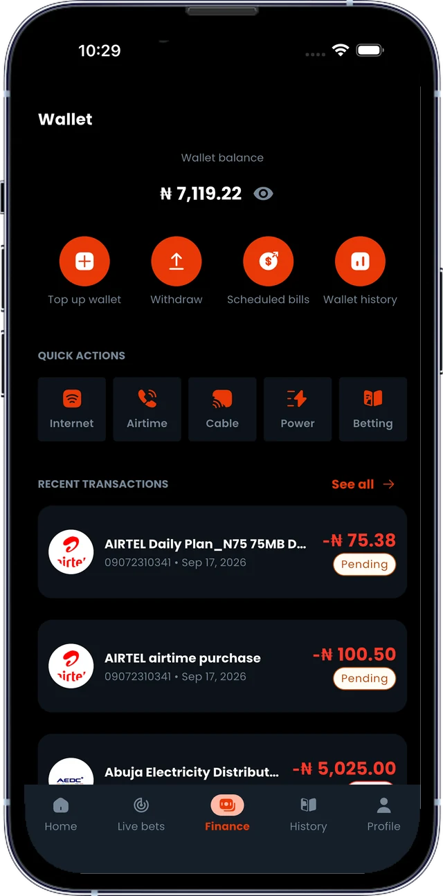 Boorook wallet screen showing balance, quick actions and recent transactions