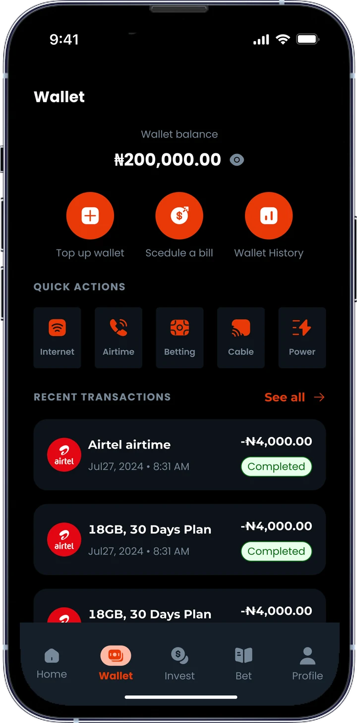 The Boorook wallet screen