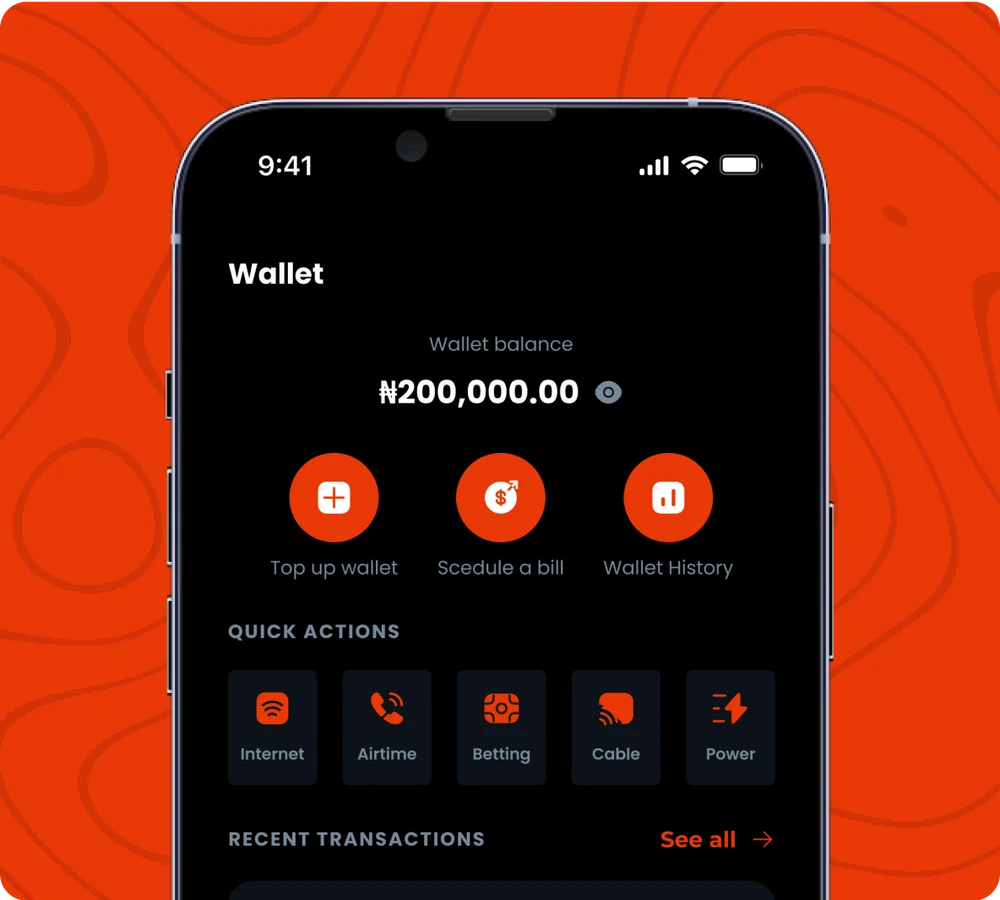 The Boorook wallet, showing balance, top-up and bill payment shortcuts